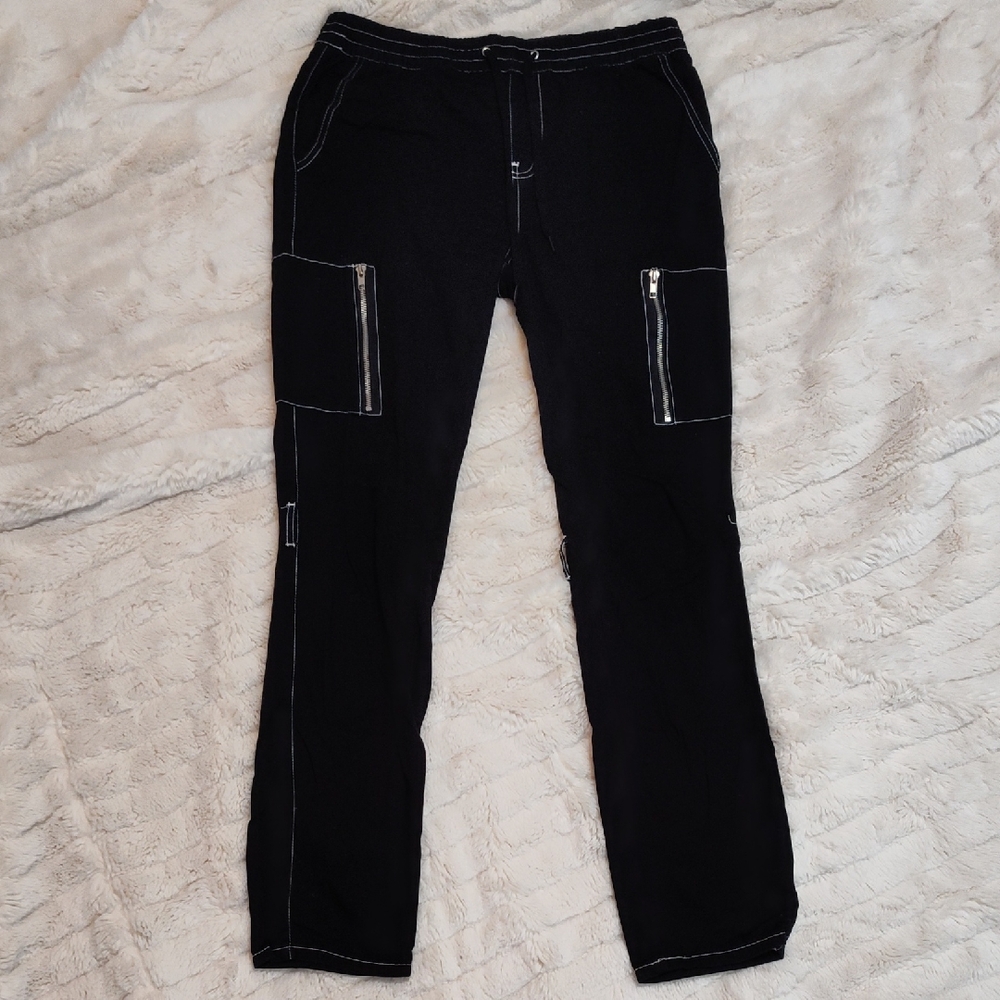 Black Cargo Pants with White Stitching---VINTAGE HOT TOPIC PANTS